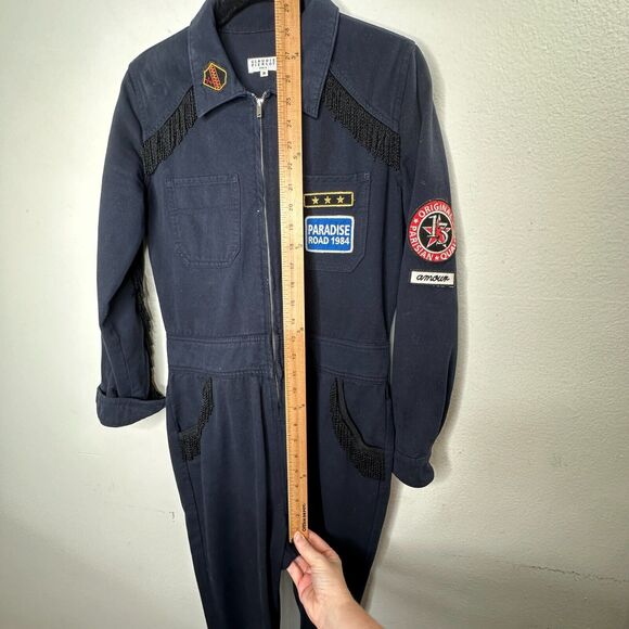 Claudie Pierlot Blue Denim Tassled Long Sleeve Front-Zip Cuffed Hem Jumpsuit 36 - Picture 11 of 12